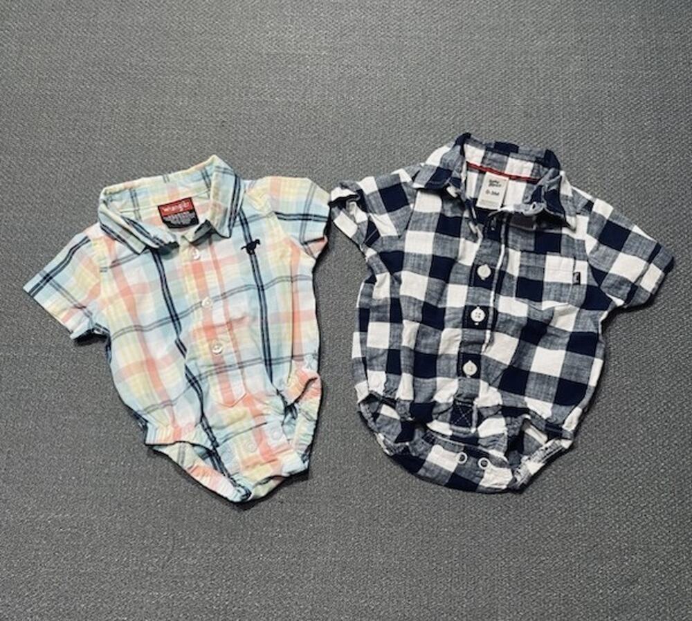 Newborn Wrangler and Baby B Gosh bodysuits Set of 2 Western Plaid Buttons